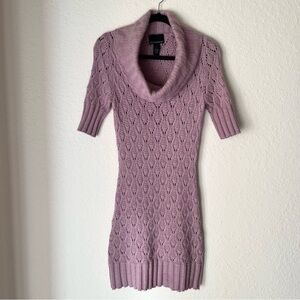 Cynthia Rowley Angora Wool Blend Pointelle Open Knit Cowl Neck Sweater Dress